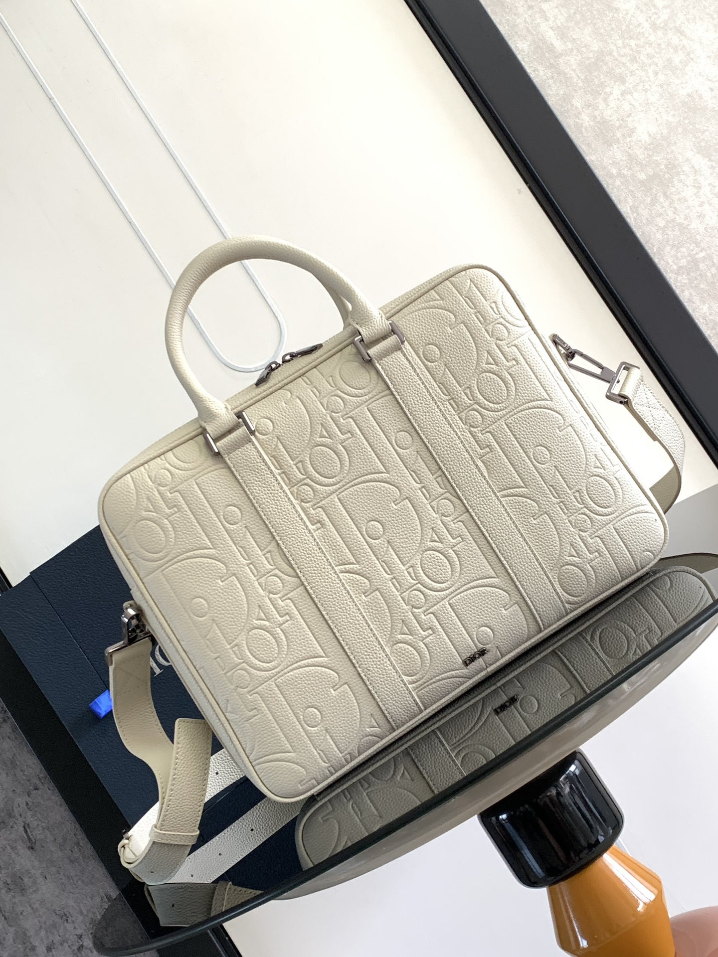 D*0r Briefcase White D*0r Gravity Leather and White Grained Calfskin 37 x 28 x 6 cm
