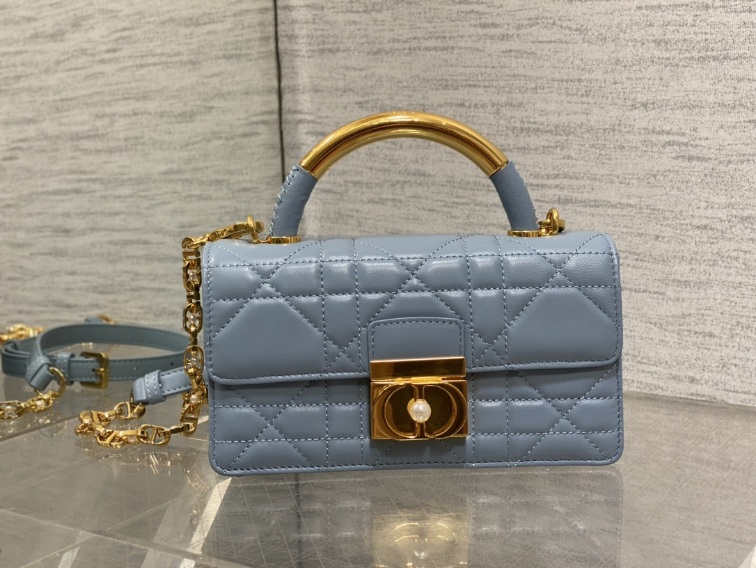 D*0r Small Ange Bag Blue  Latte Macrocannage Calfskin  20 x 12 x 5 cm