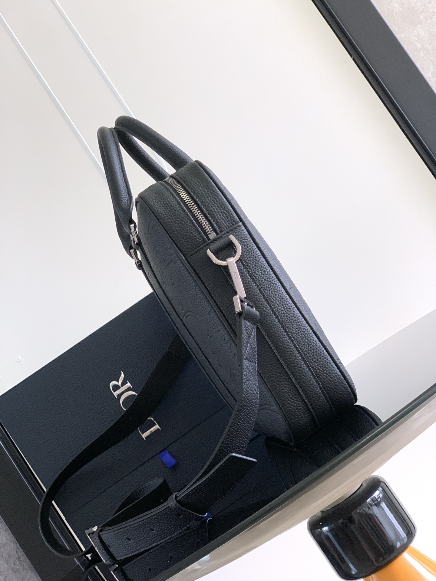 D*0r Zipped Briefcase  Black D*0r Gravity Leather and Black Grained Calfskin 37 x 28 x 6 cm