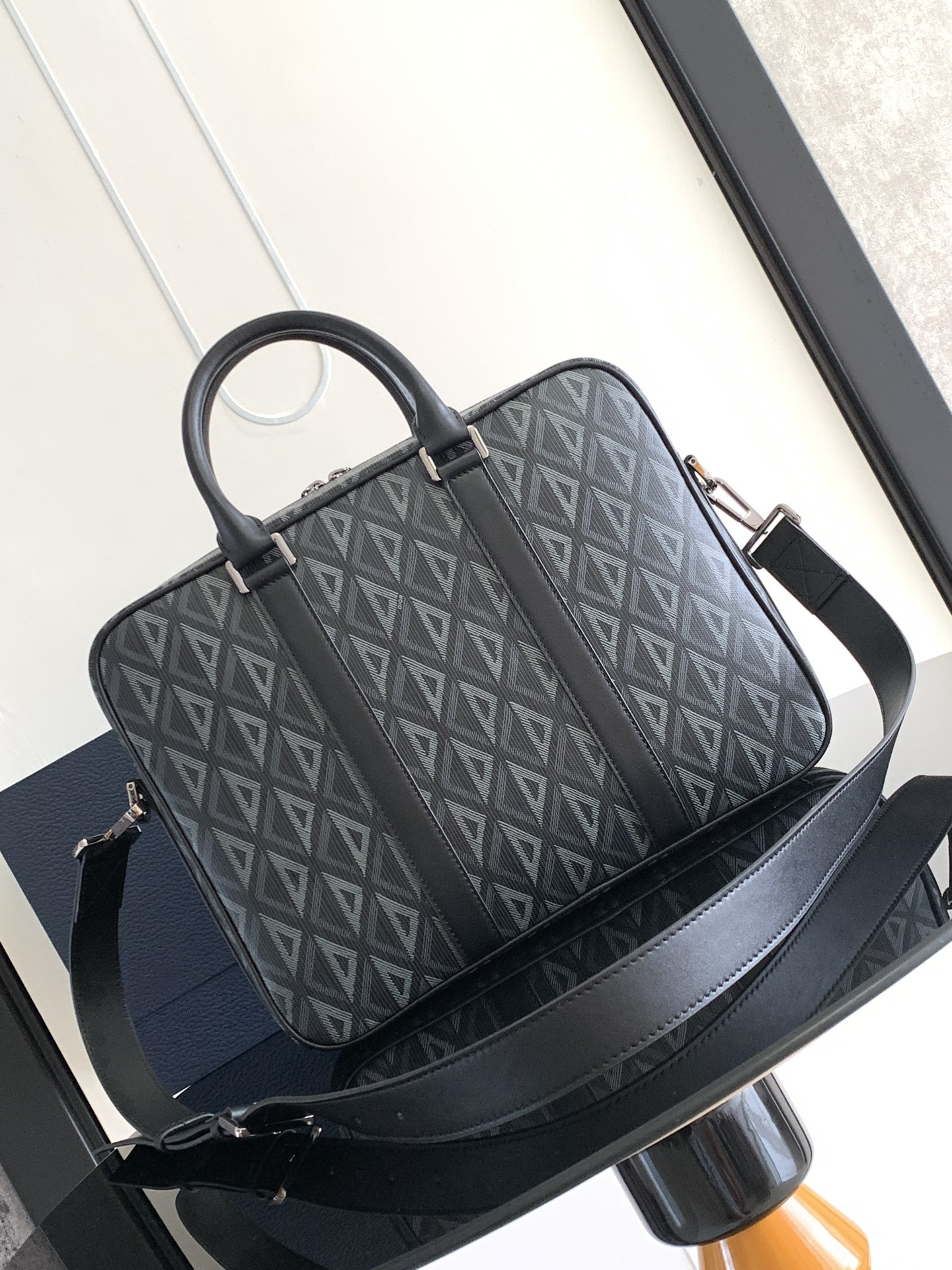 d*0r zipped briefcase black cd Di*m*nd canvas and black grained calfskin  37 x 28 x 6 cm