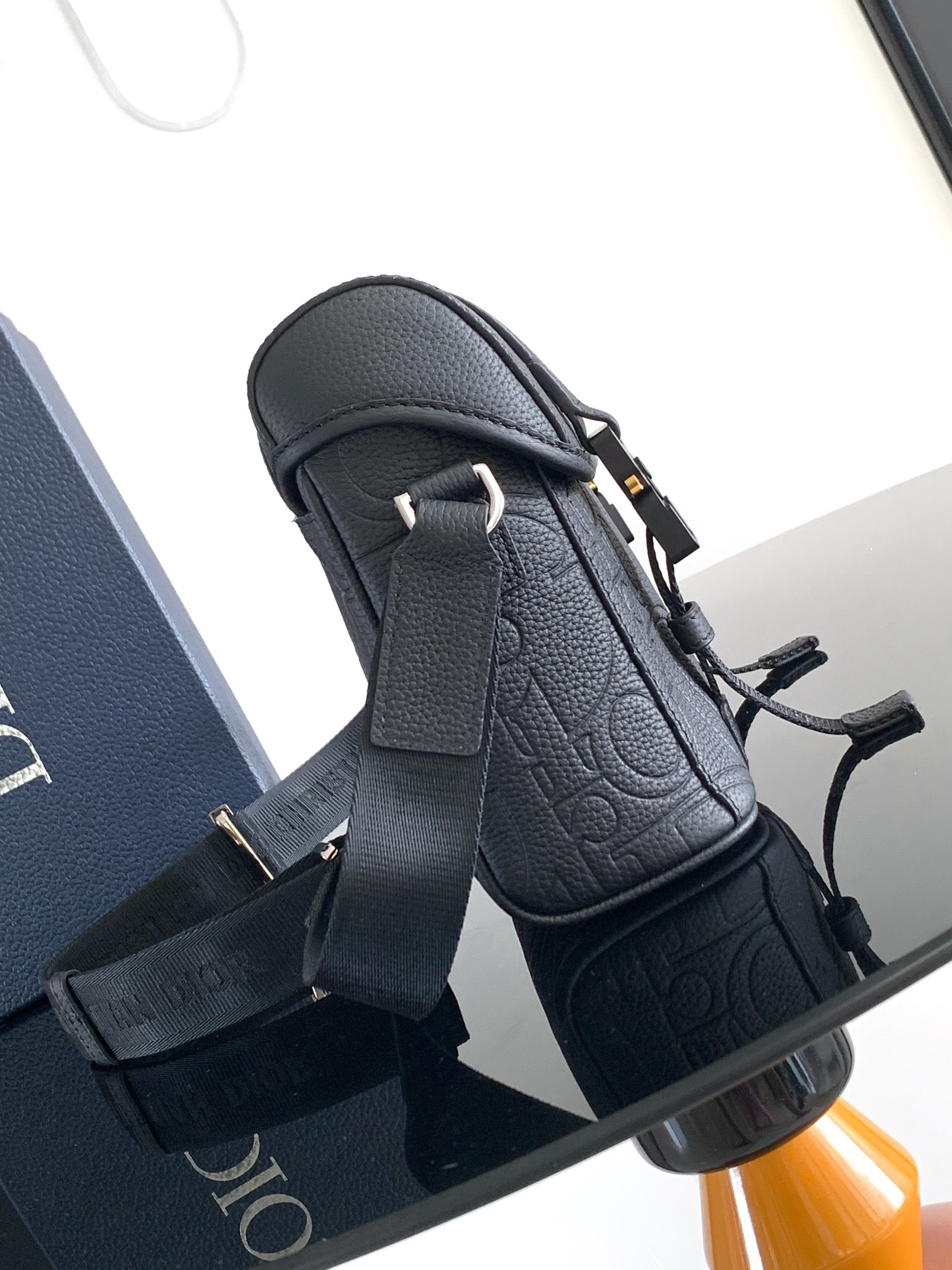 D*0r Hit the Road Messenger Bag with Flap Black D*0r Gravity Leather and Black Grained Calfskin  24 x 18 x 8 cm