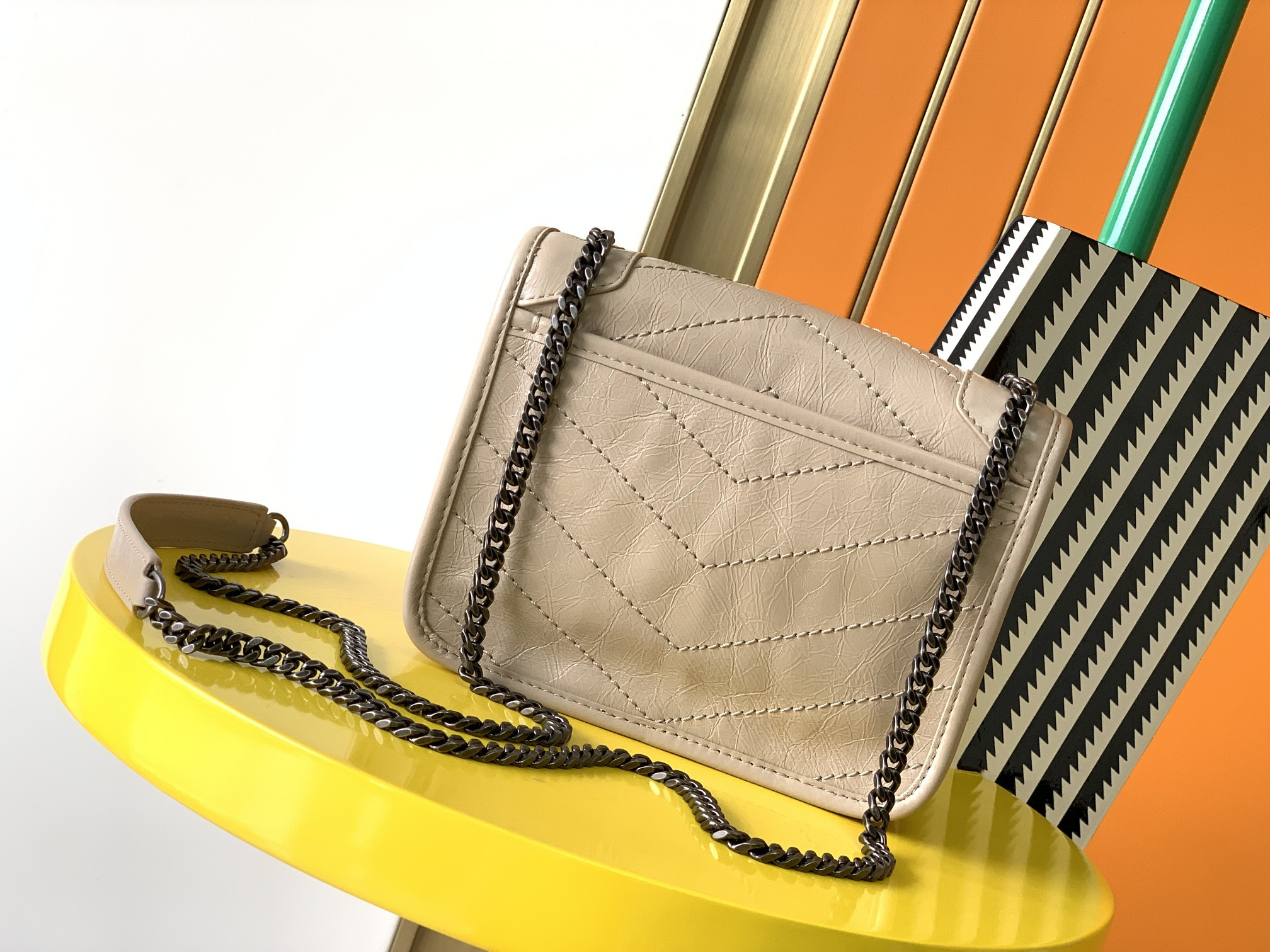 Y*L NIKI CHAIN WALLET IN SHINY LEATHER WHITE 19 x 15 x 6 CM