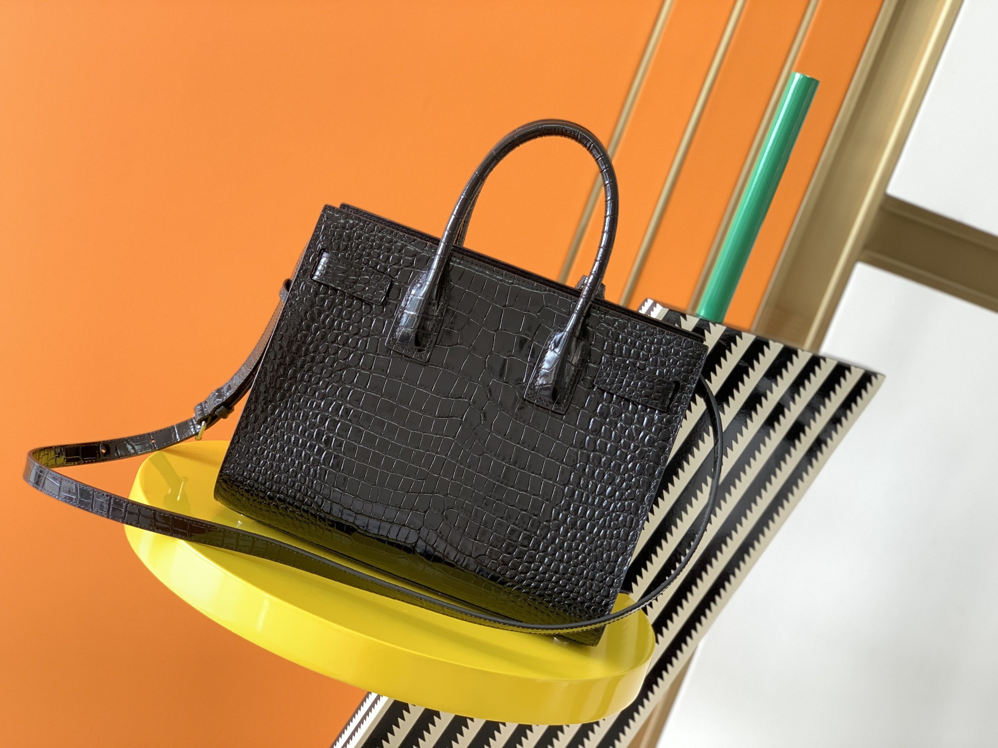 Y*L SAC DE JOUR IN EMBOSSED CROCODILE LEATHER - baby 26x13.5x12.5cm