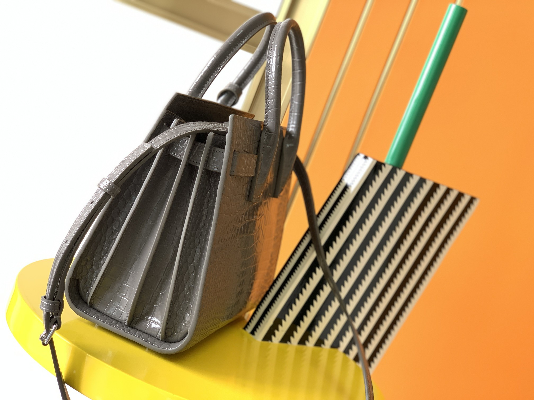 Y*L SAC DE JOUR IN EMBOSSED CROCODILE LEATHER - baby 26x13.5x12.5cm