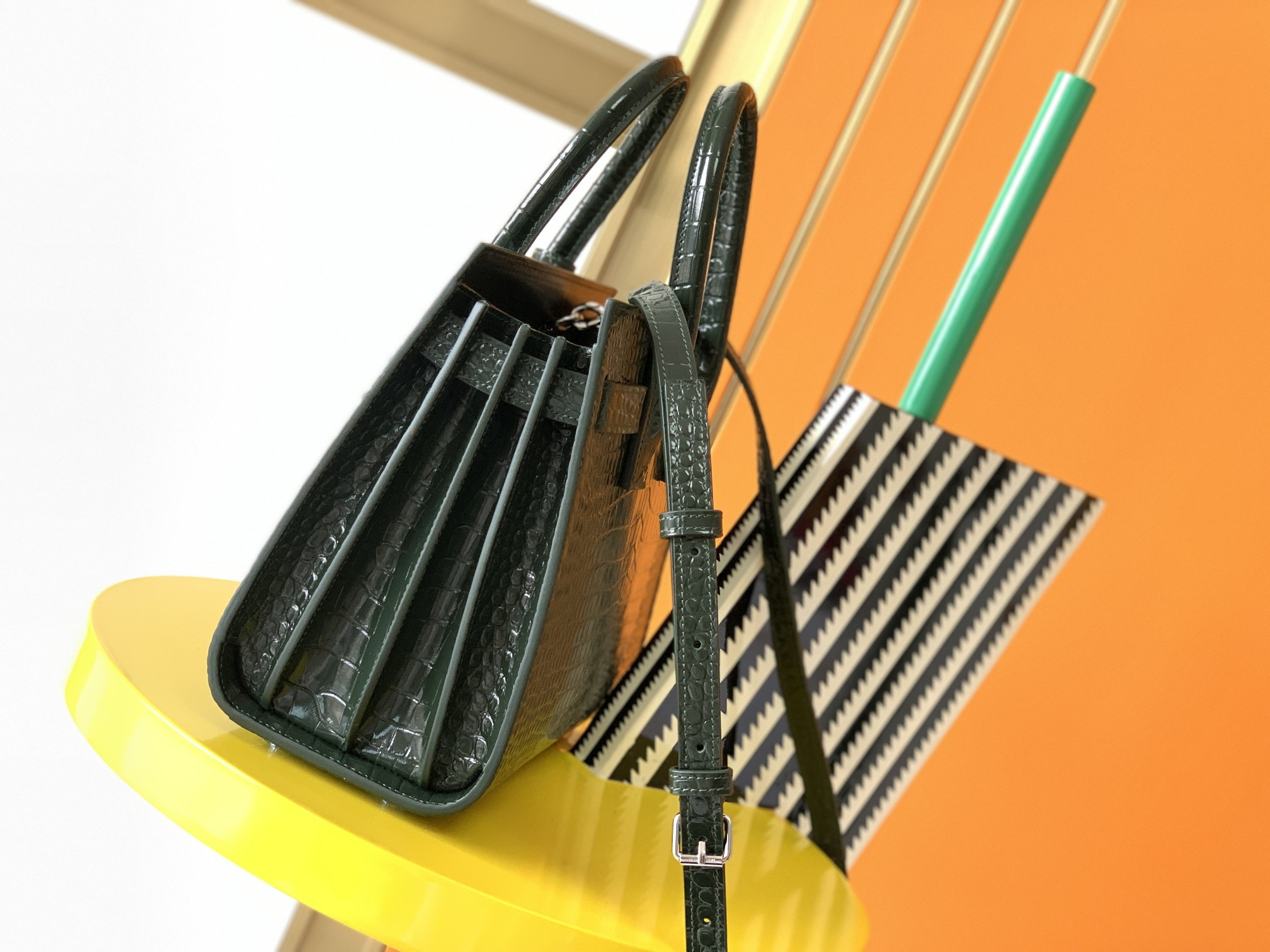 Y*L SAC DE JOUR IN EMBOSSED CROCODILE LEATHER - baby 26x13.5x12.5cm