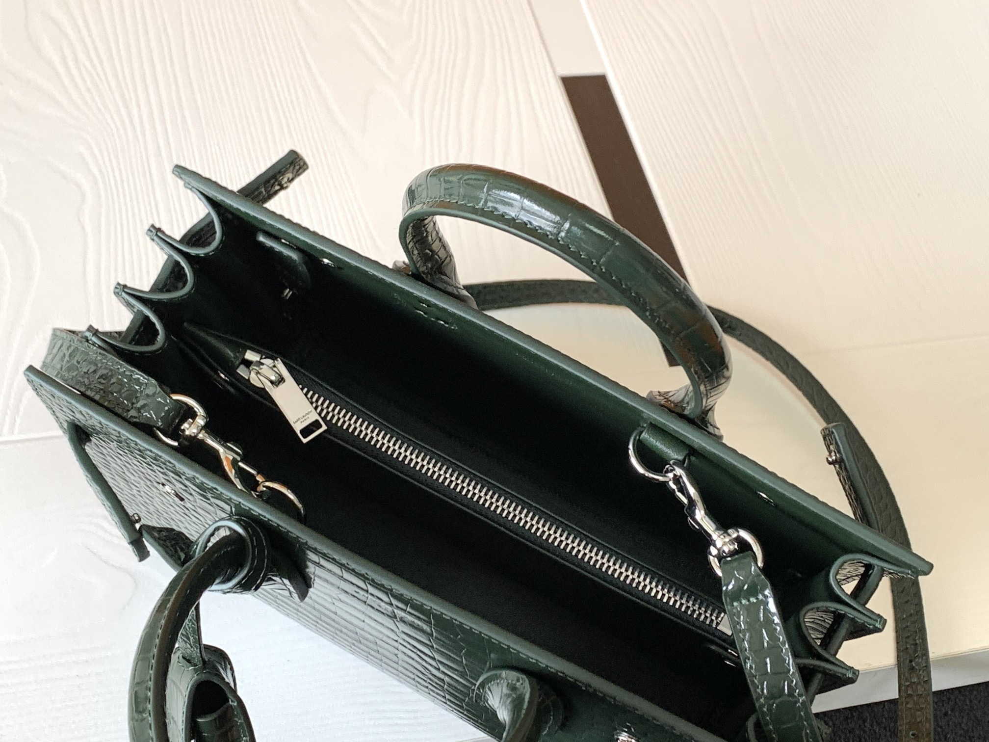 Y*L SAC DE JOUR IN EMBOSSED CROCODILE LEATHER - baby 26x13.5x12.5cm