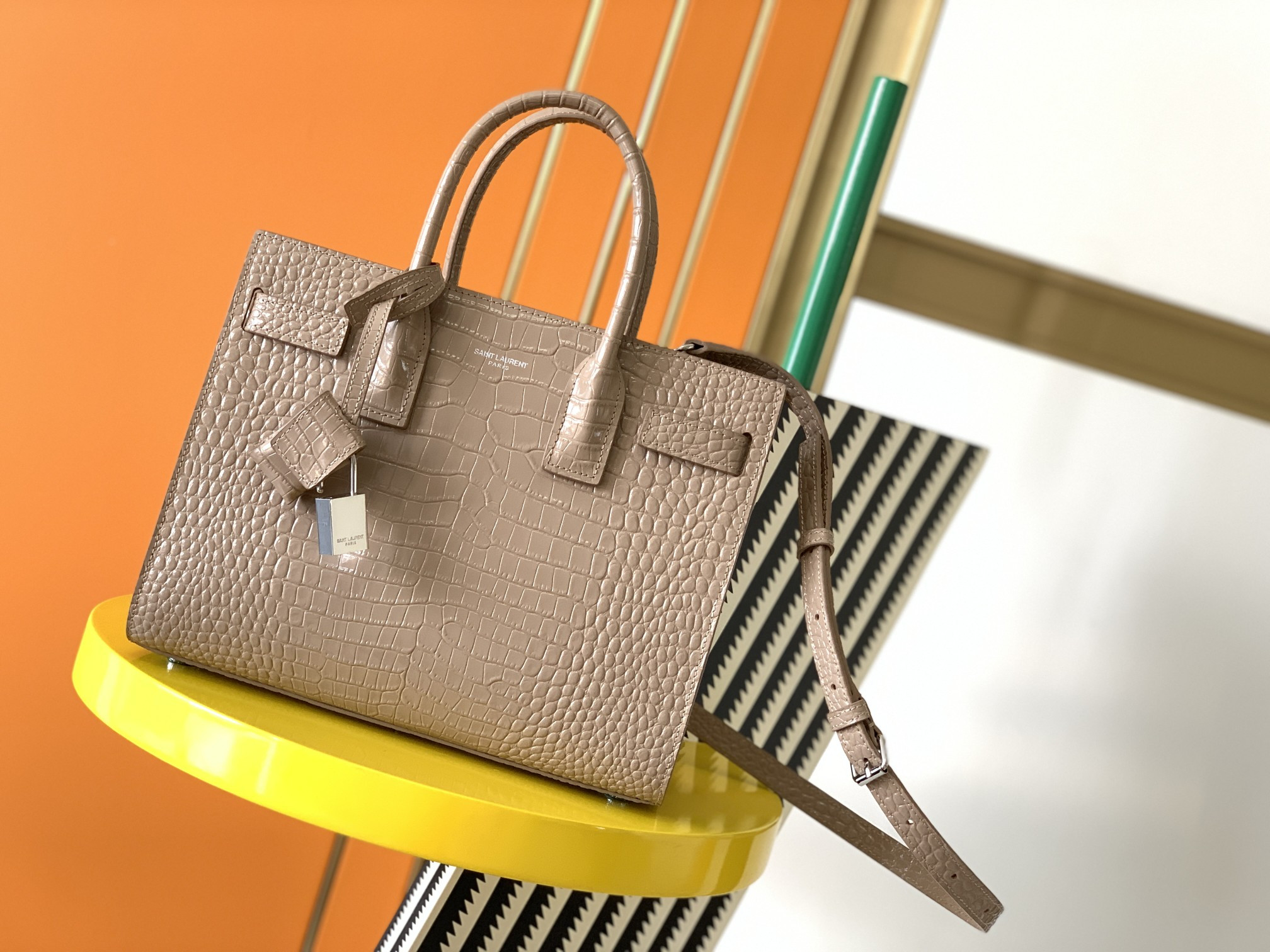 Y*L SAC DE JOUR IN EMBOSSED CROCODILE LEATHER - baby 26x13.5x12.5cm