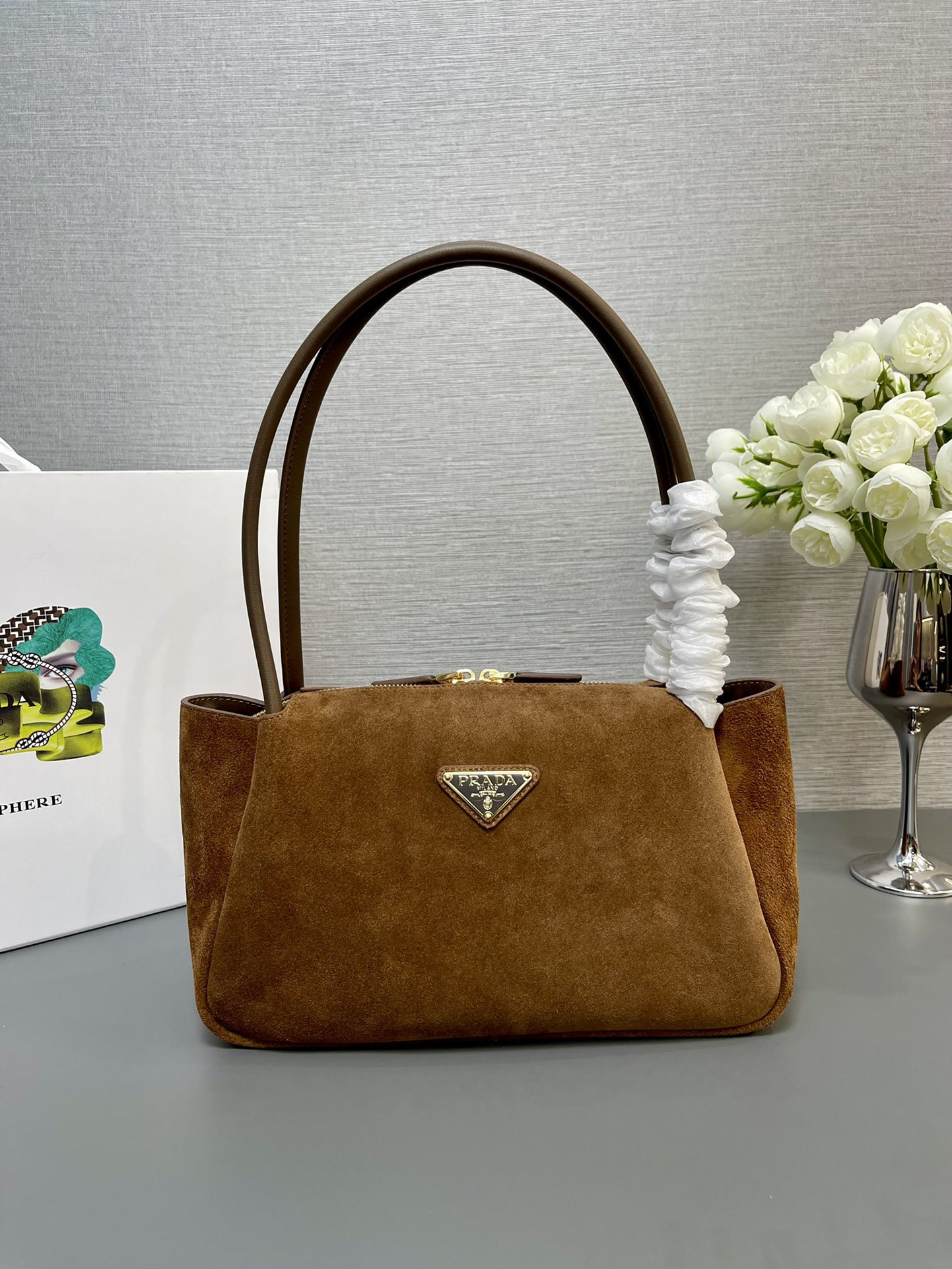 Pra*a Medium suede shoulder bag 28x18x11cm