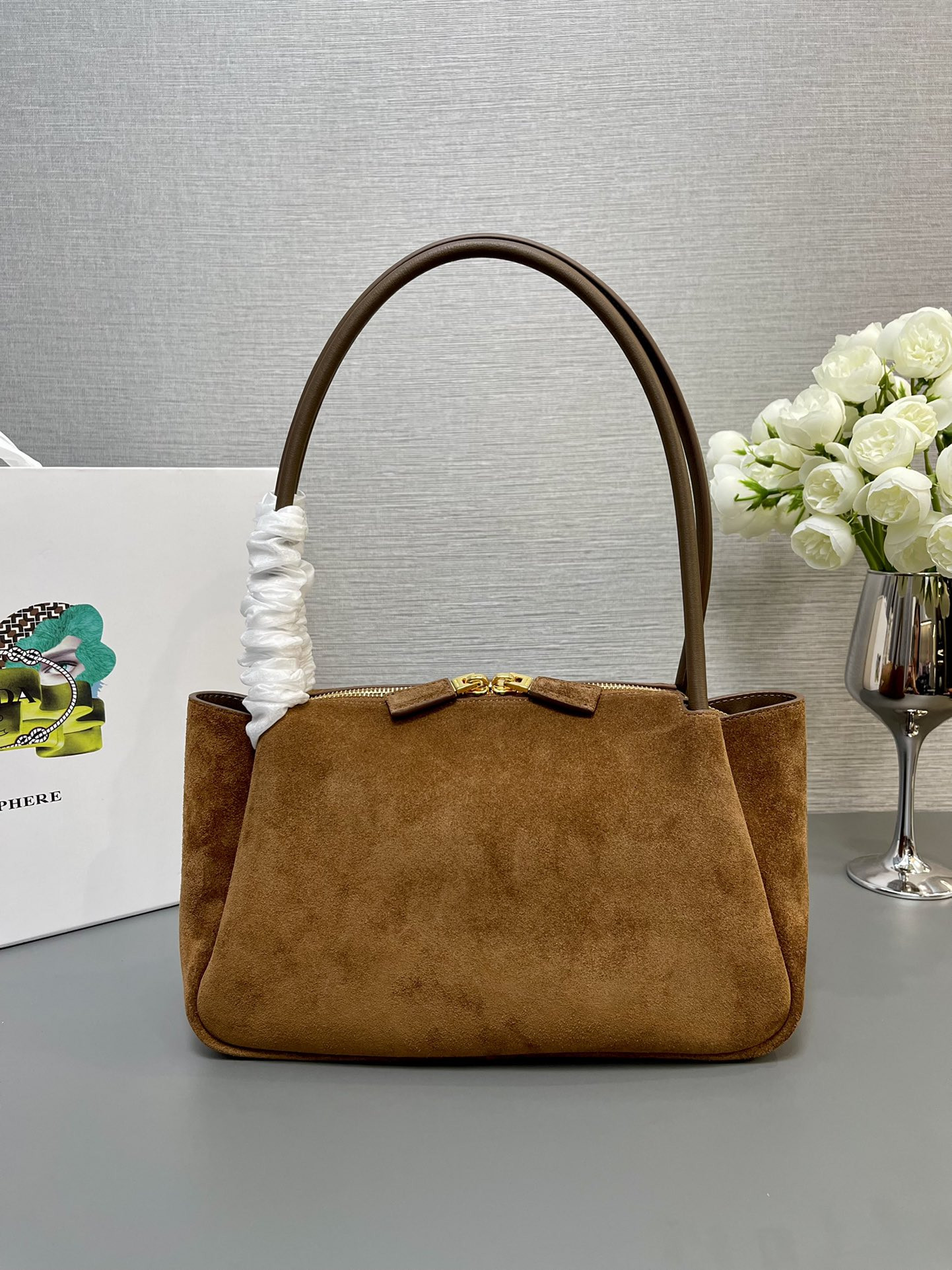 Pra*a Medium suede shoulder bag 28x18x11cm