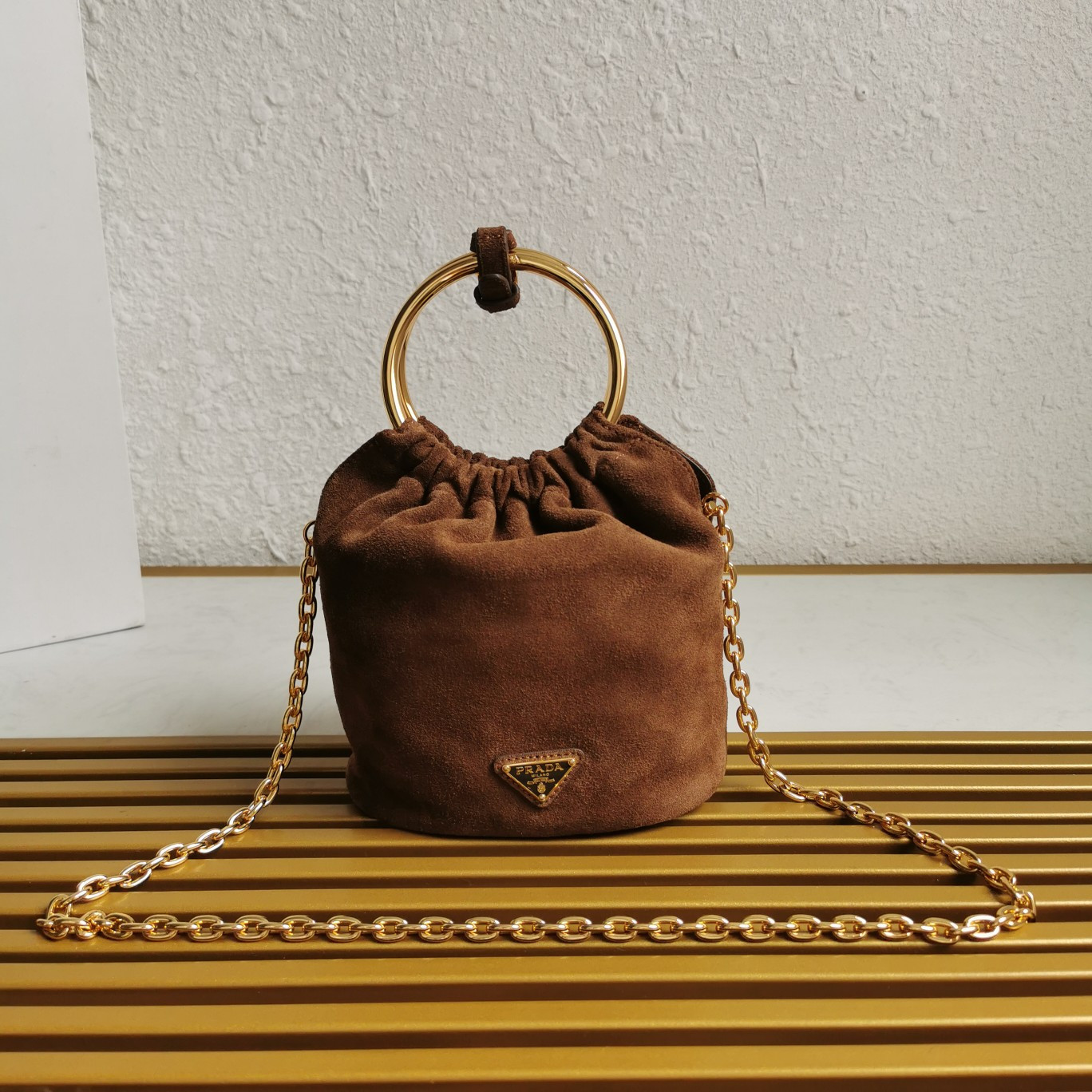 Pra*a Velvet mini-bag with nappa leather details 15x19x8cm