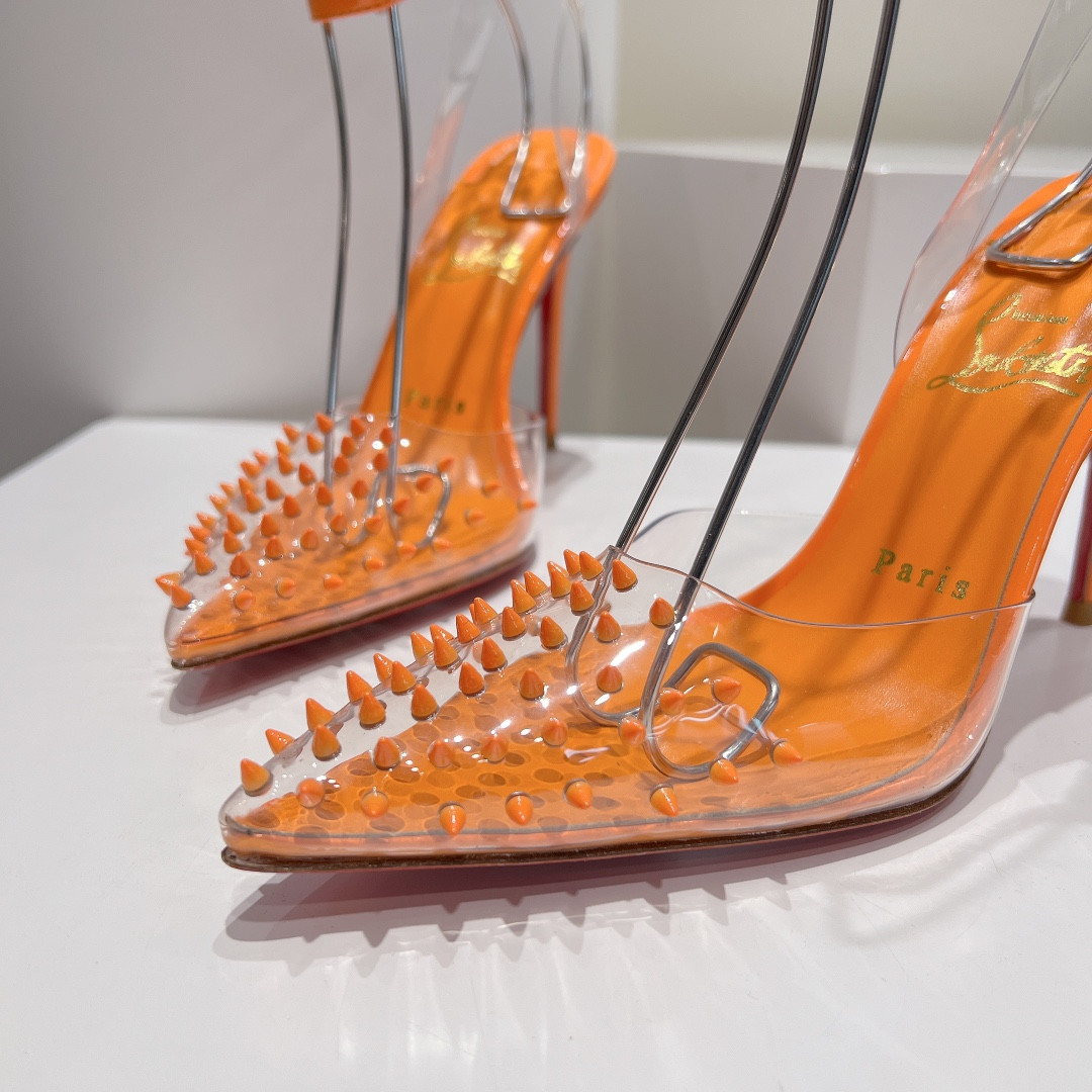 UA Ch**an Louboutin CL pointed toe high-heeled transparent studded sandals
