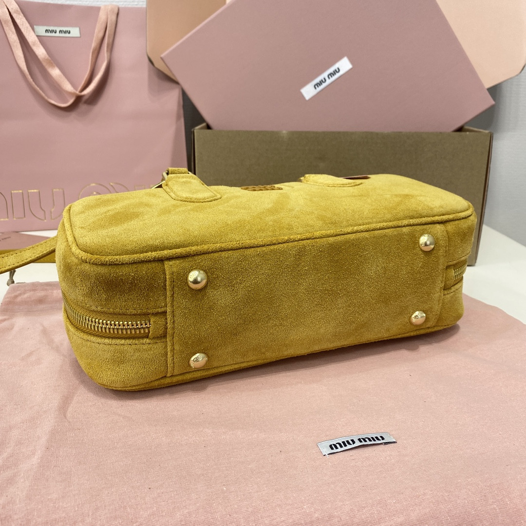 Miu Miu Arcadie padded suede top-handle bag 12X27X9cm