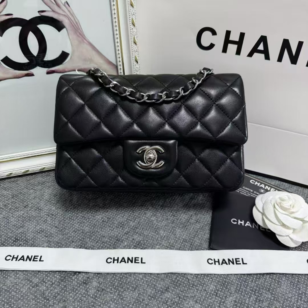 Ch*el MINI FLAP BAG BLACK 12 × 20 × 6 cm