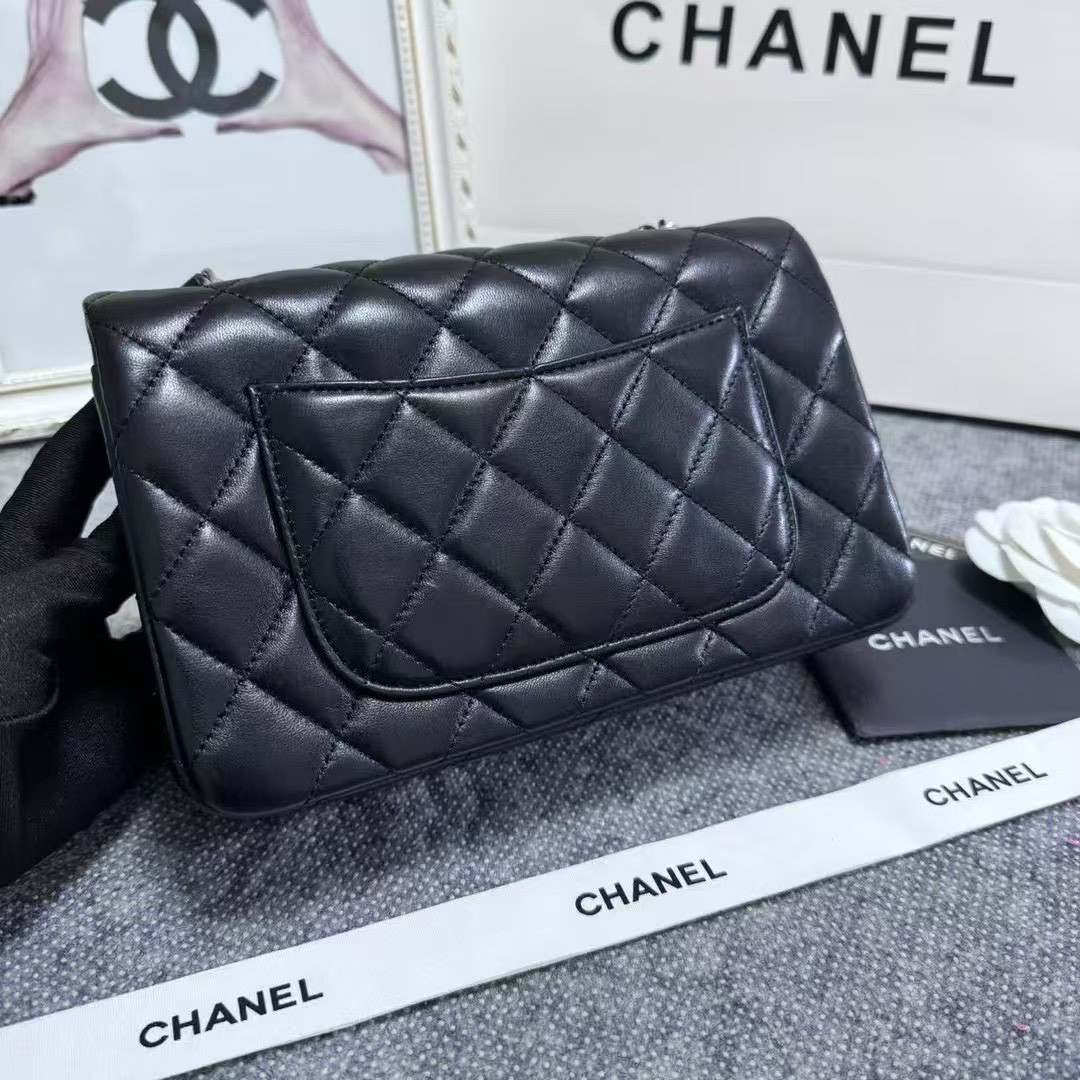 Ch*el MINI FLAP BAG BLACK 12 × 20 × 6 cm