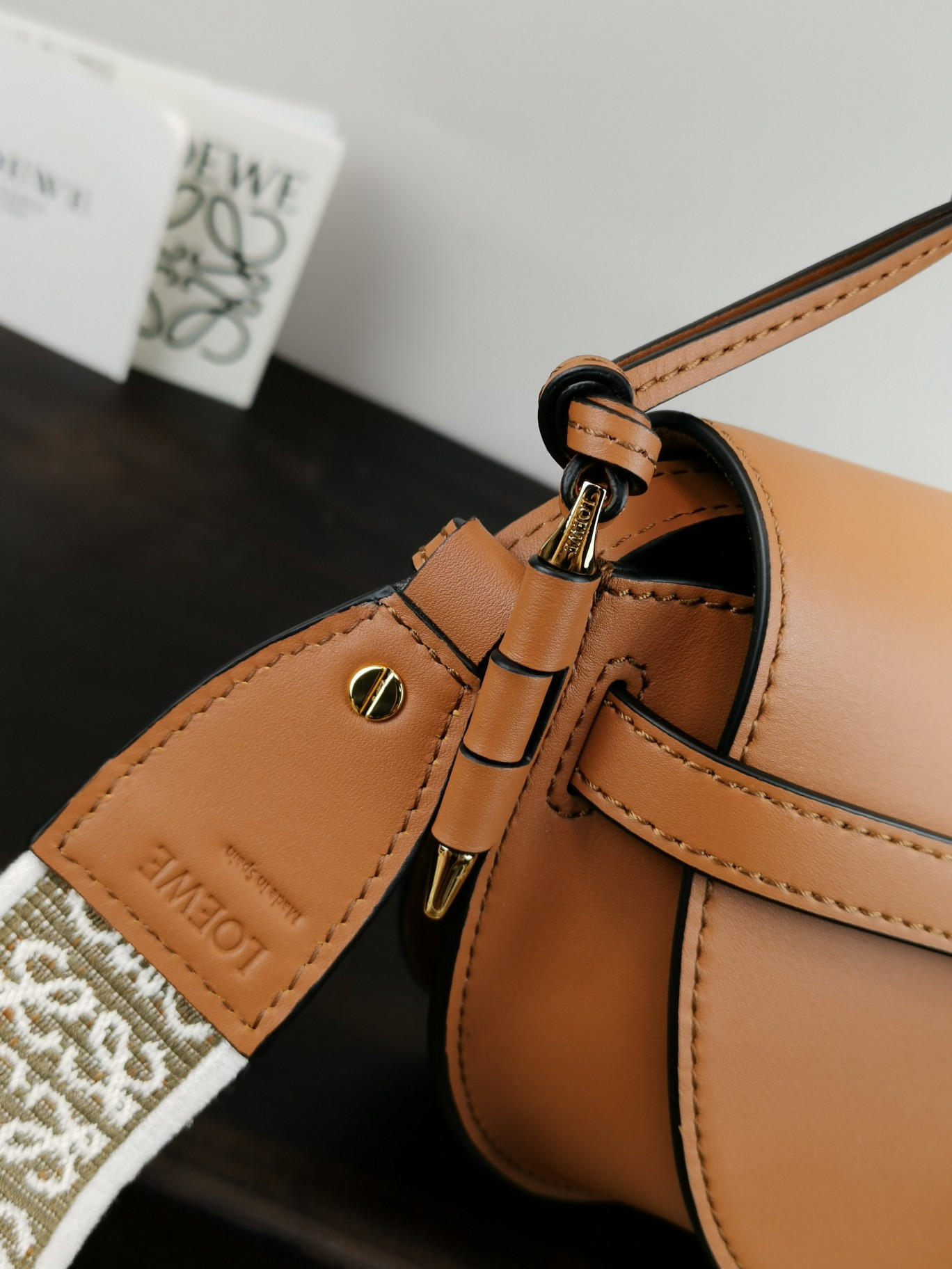 L0ew* Mini Gate Dual bag in soft calfskin and jacquard 21x12.5x9.5cm