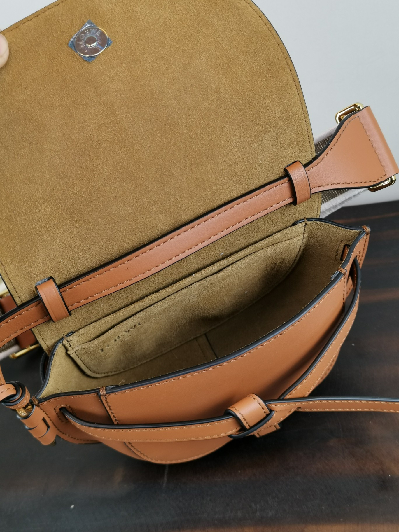 L0ew* Mini Gate Dual bag in soft calfskin and jacquard 21x12.5x9.5cm