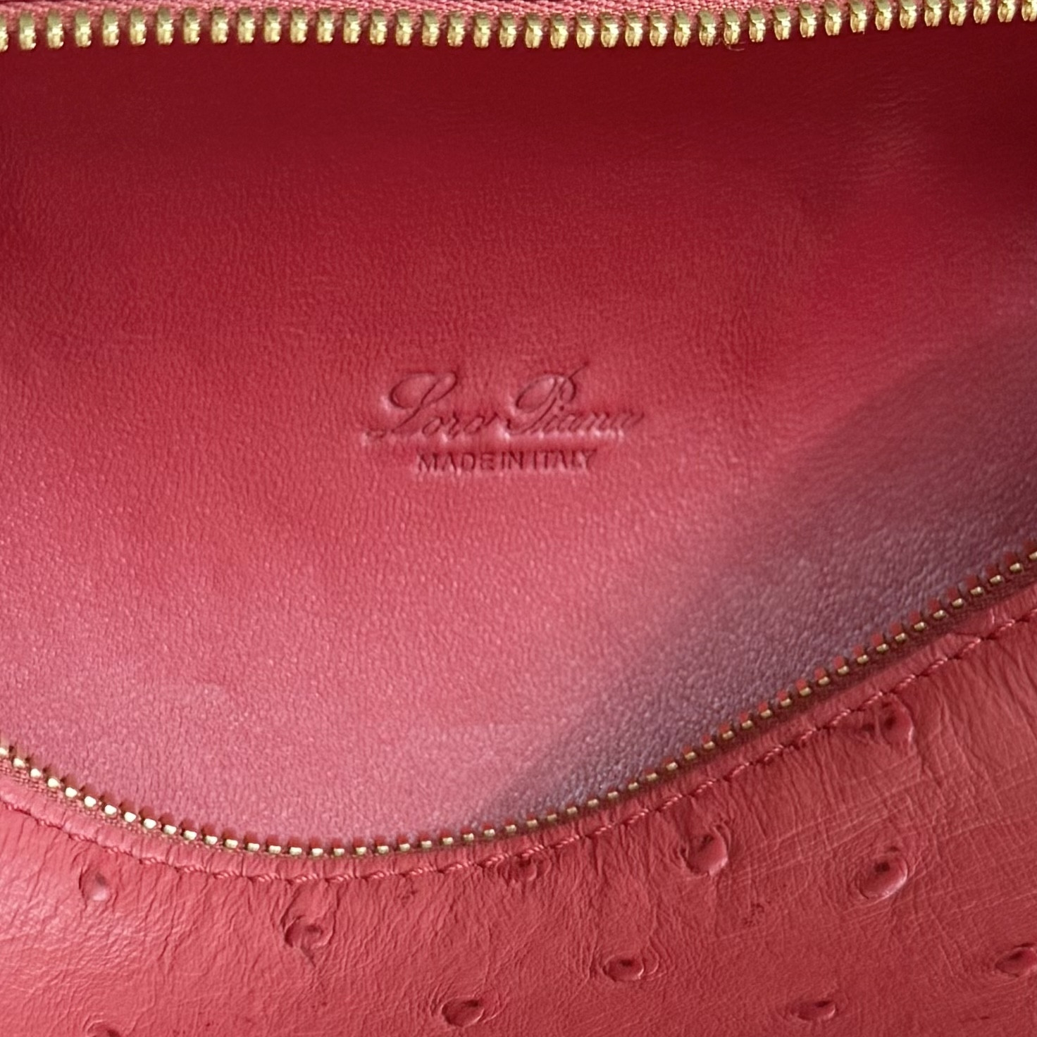 L**o p*ana Extra Pocket L19 Ostrich-grained Leather 11 x 19 x 6.5 cm