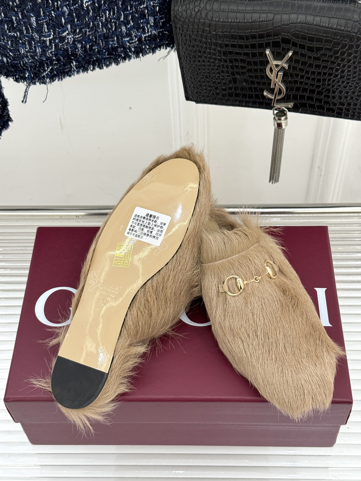 UA G*u*i Horsebit Hair Mule